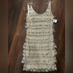 Adrianna Papell Silver Fringe Mini Dress
